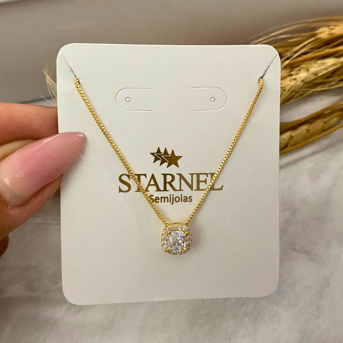 GARGANTILHA VENEZIANA + PINGENTE QUADRADO ZIRCONIA CRAVEJADO