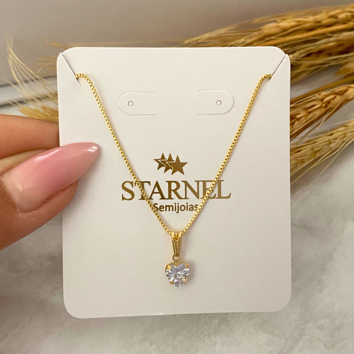 GARGANTILHA VENEZIANA + PINGENTE PONTO DE LUZ CORAÇAO ZIRCONIA CRISTAL 6MM