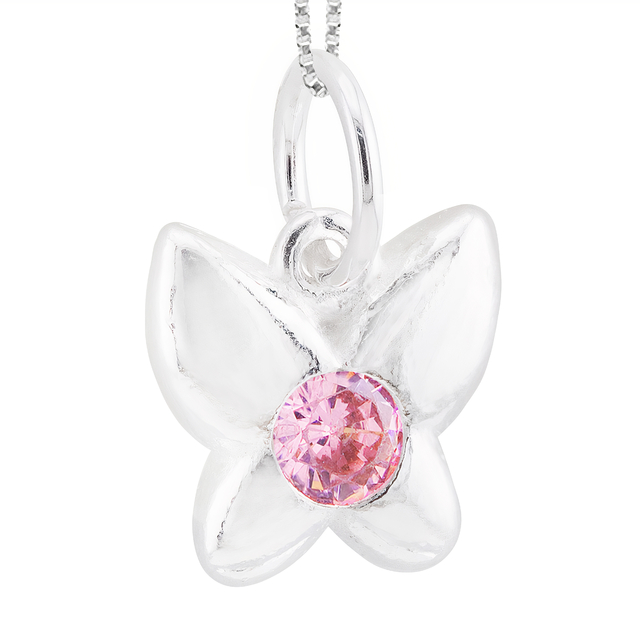 GARGANTILHA P925 VENEZIANA + PINGENTE BORBOLETA ZIRCÔNIA ROSA