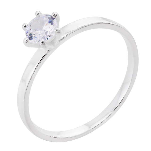 ANEL P925 SOLITARIO COM 1 PEDRA ZIRCONIA CRISTAL 5MM 6 GARRA
