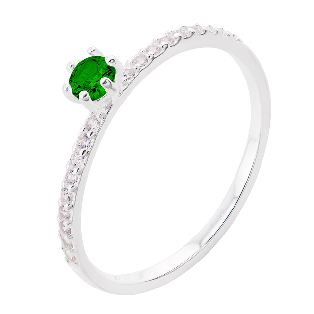 ANEL P925 SOLITARIO CRAVEJADO COM 1 PEDRA ZIRCONIA VERDE ESMERALDA 4MM 6 GARRA