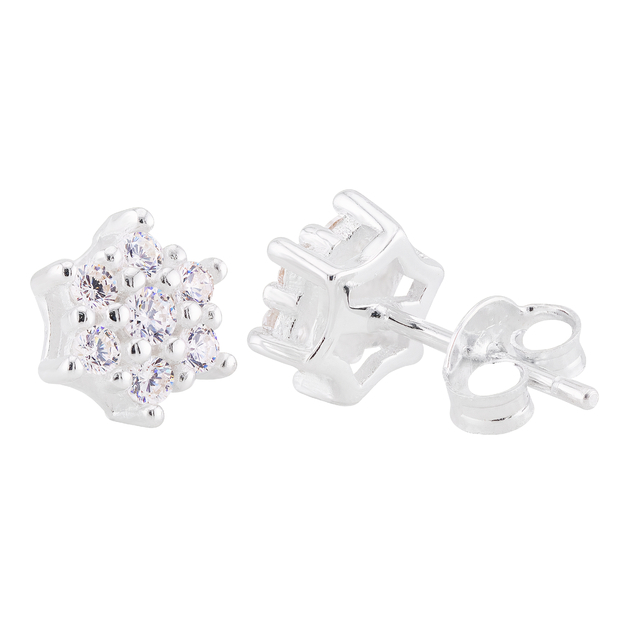 BRINCO PEQUENO P925 FLOR CRAVEJADO COM MICROZIRCÔNIA CRISTAL C/ RÓDIO
