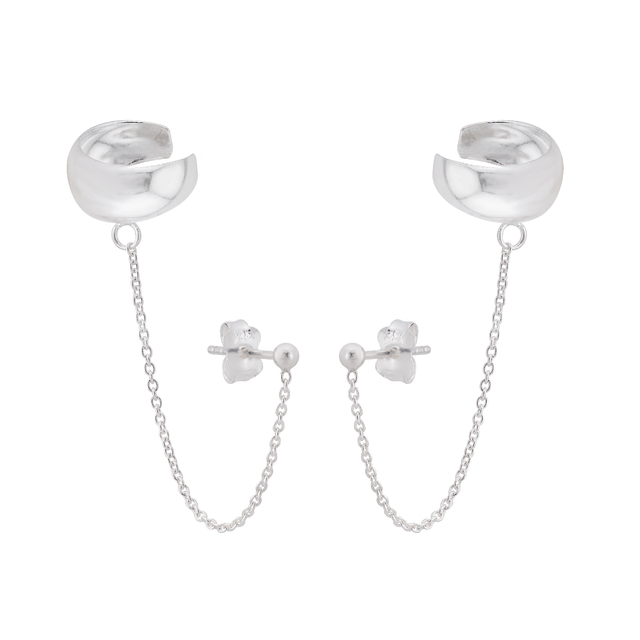 BRINCO GRANDE P925 BOLINHA + PIERCING FAKE C/ CORRENTE 5CM