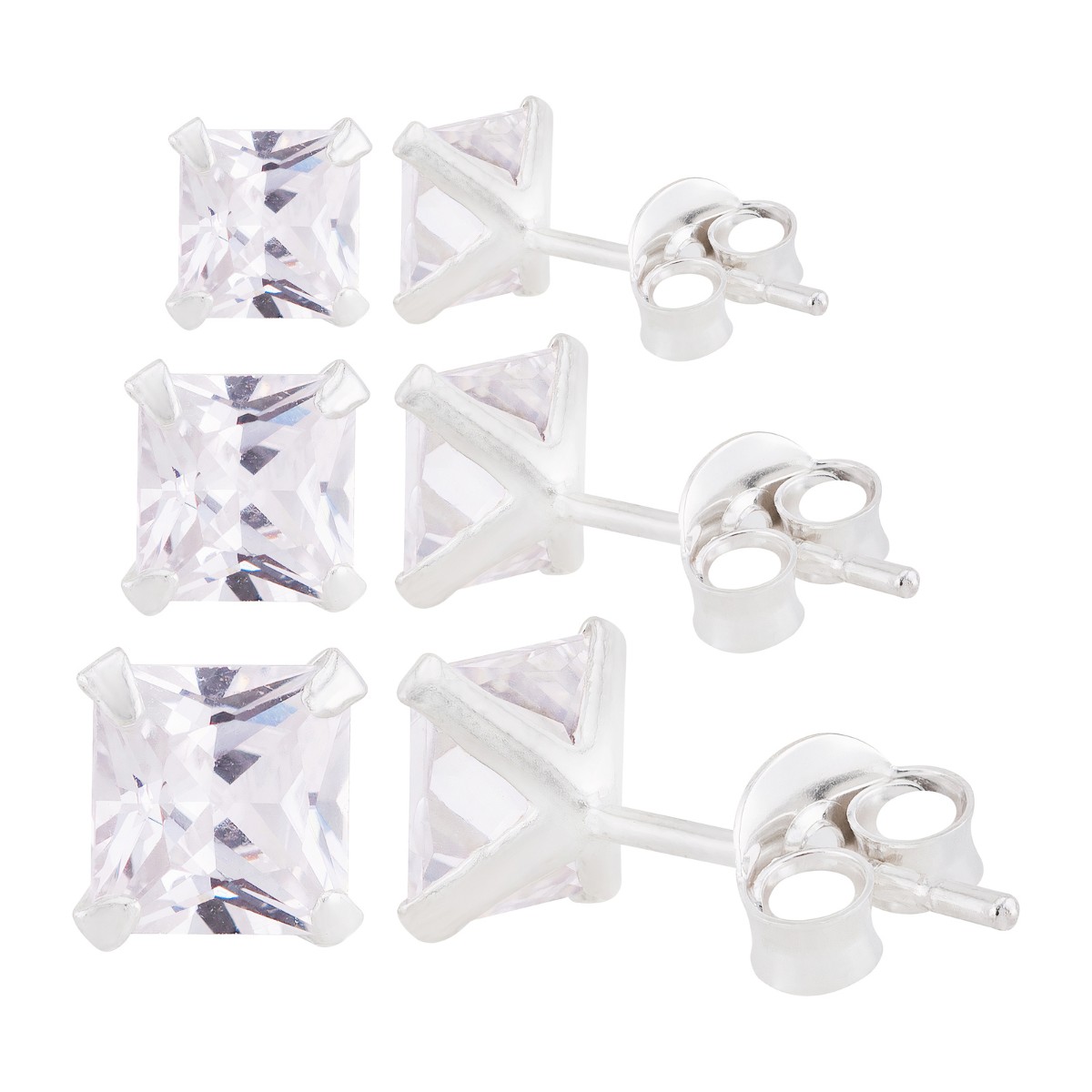 BRINCO P925 TRIO PONTO DE LUZ QUADRADO ZIRCONIA 3MM 4MM 5MM