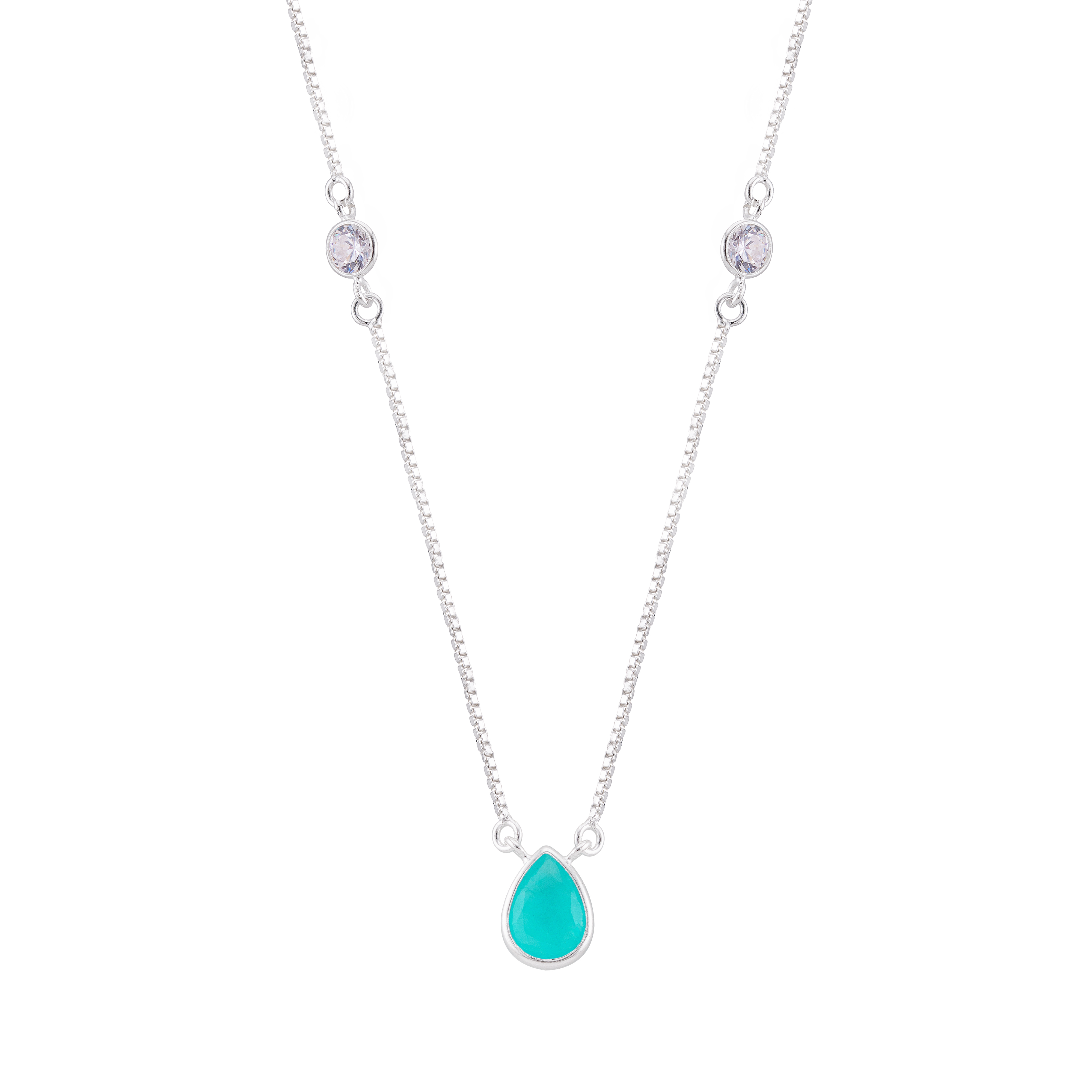 GARGANTILHA P925 GOTA 8X7 TURMALINA FUSION COM ZIRCÔNIAS 39CM + 5,5CM EXTENSOR