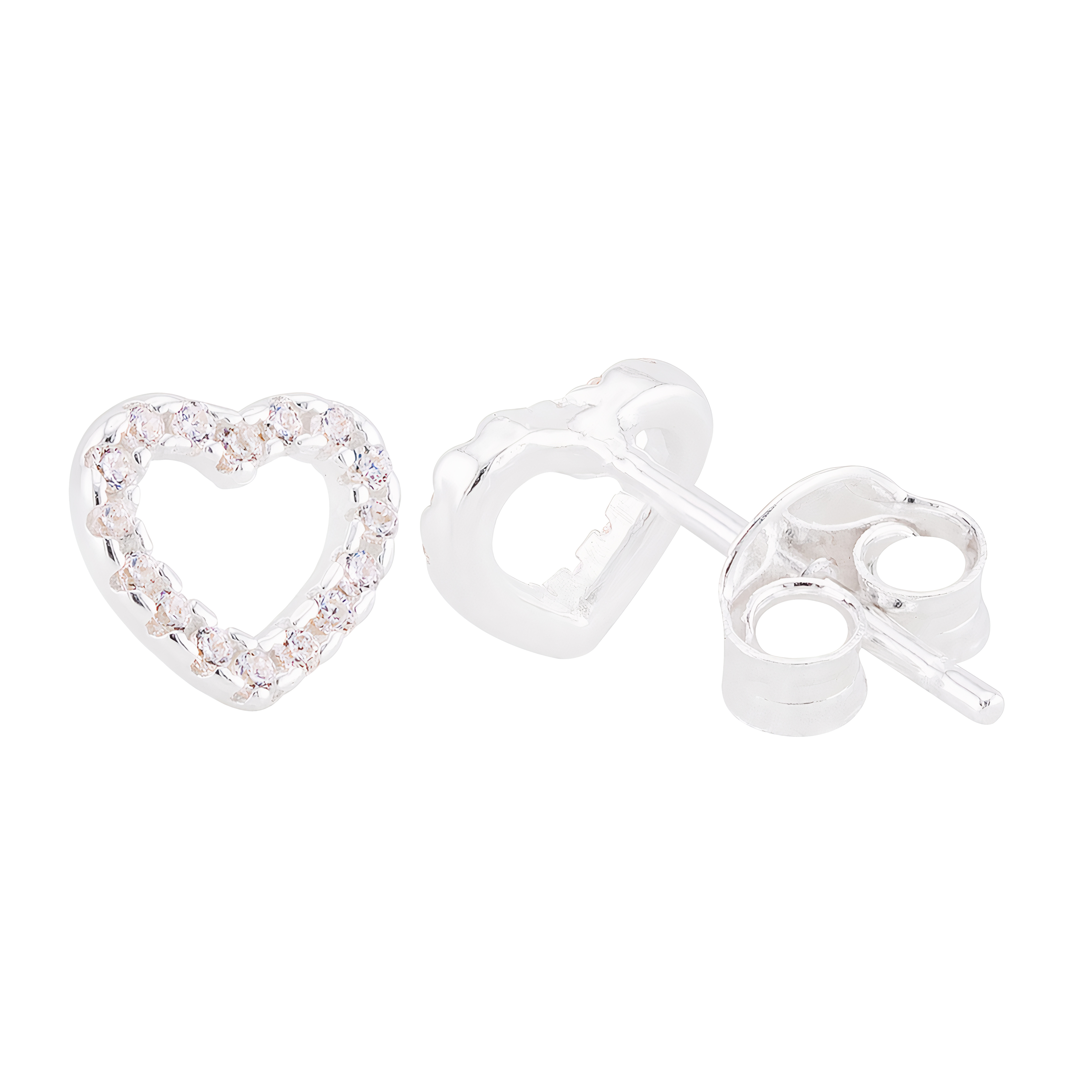 BRINCO PEQUENO P925 CORAÇÃO VAZADO CRAVEJADO CRISTAL 6MM