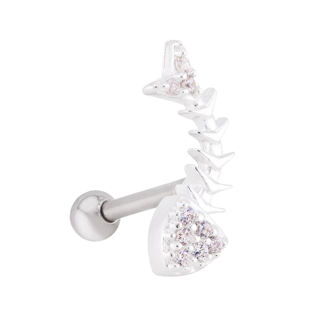 PIERCING P925, E O PINO E TARRACHA EM AÇO CIRURGICO P/ TRAGUS E ANTI-HÉLICE ESPINHA DE PEIXE CRAVEJADO