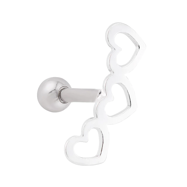 PIERCING P925, E O PINO E TARRACHA EM AÇO CIRURGICO P/ TRAGUS E ANTI-HÉLICE 3 CORAÇAO VAZADO