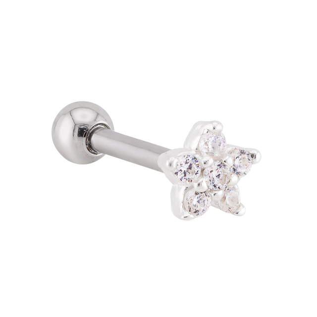 PIERCING P925, E O PINO E TARRACHA EM AÇO CIRURGICO P/ TRAGUS E HÉLICE ESTRELA CRAVEJADA CRISTAL 4MM