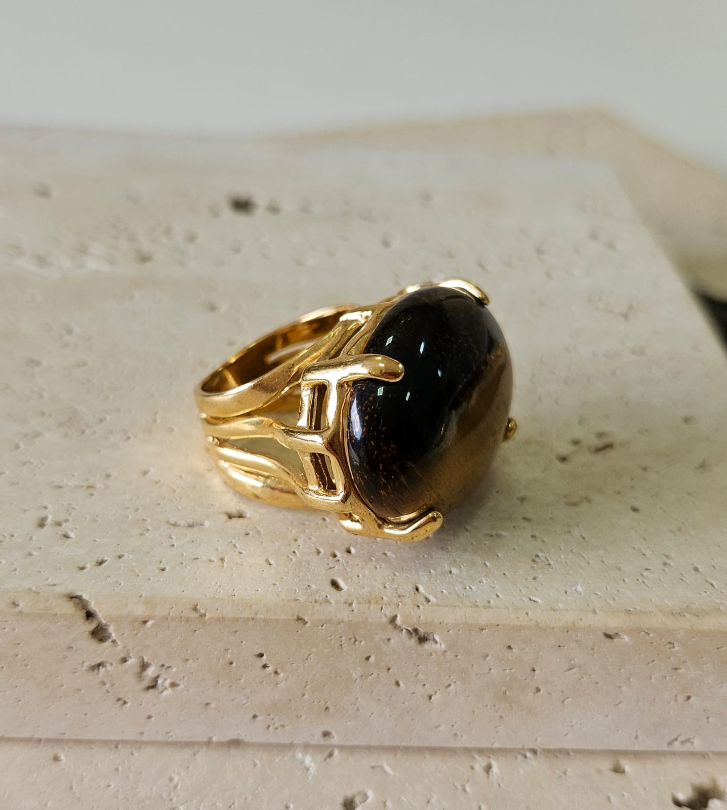 Anel Pedra Natural Olho de Tigre