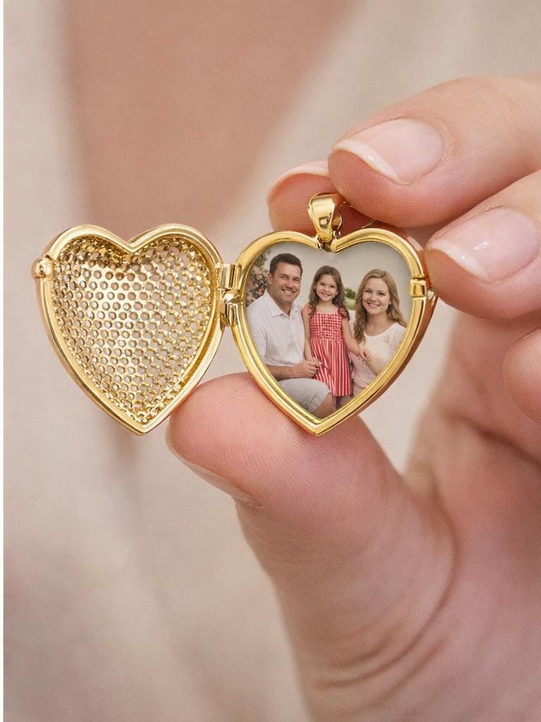 Conjunto Coração Relicario Cravejado 45cm