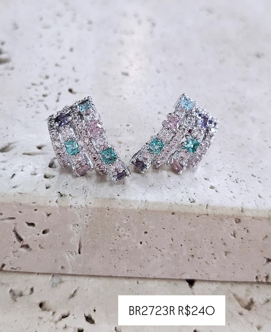 Brinco Multi Aros Cravejados Candy Color