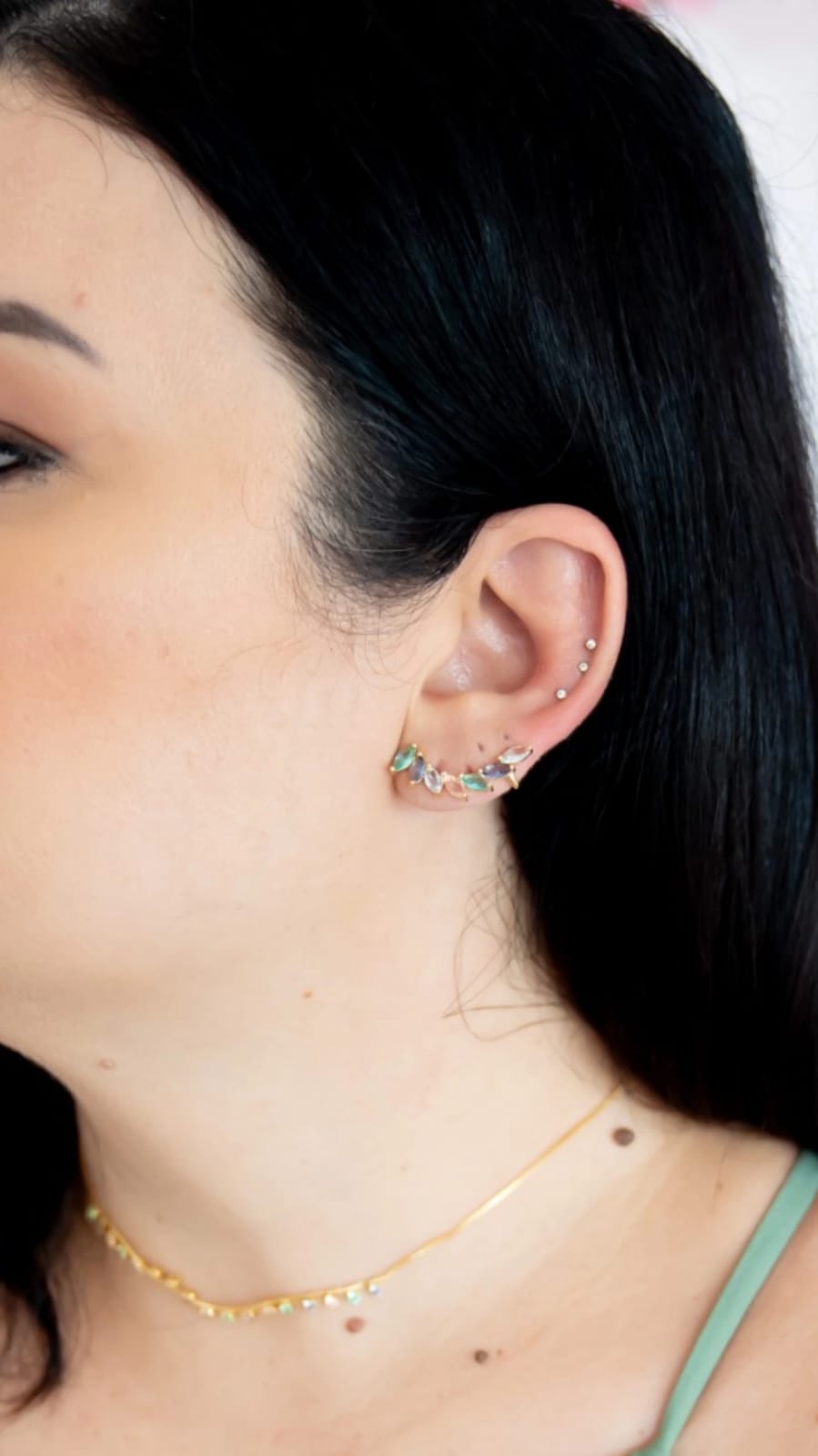 Brinco Ear Cuff Navetes Coloridas