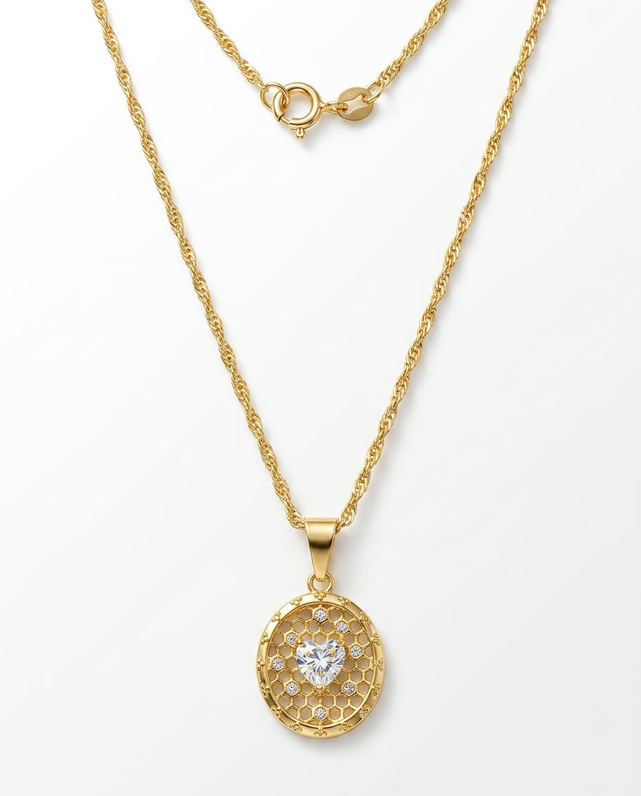 Gargantilha Oval com Coração em Zirconia