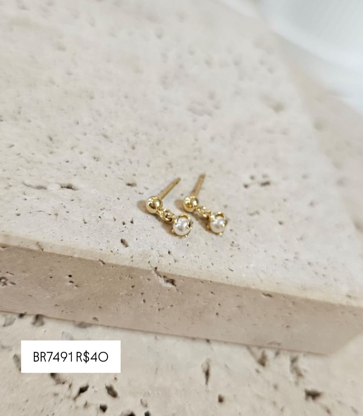 Brinco Perola e Bolinha Pendurado Baby