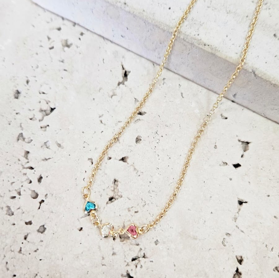 Gargantilha Infantil Três Corações Zirconia 35cm