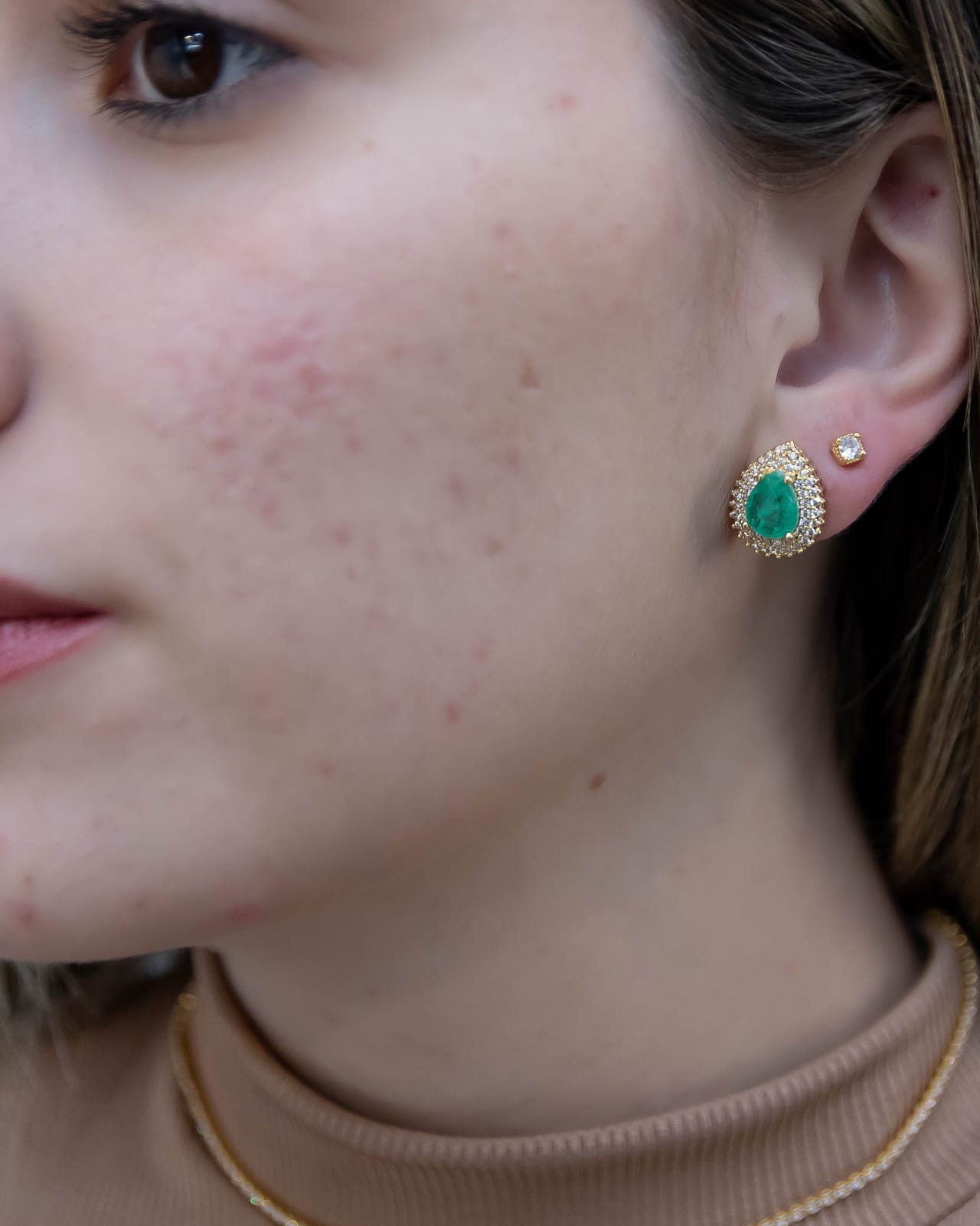 Brinco Gota Turmalina Cravejada