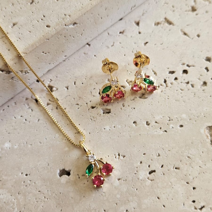 Conjunto Cereja Pedra Vermelha 40cm