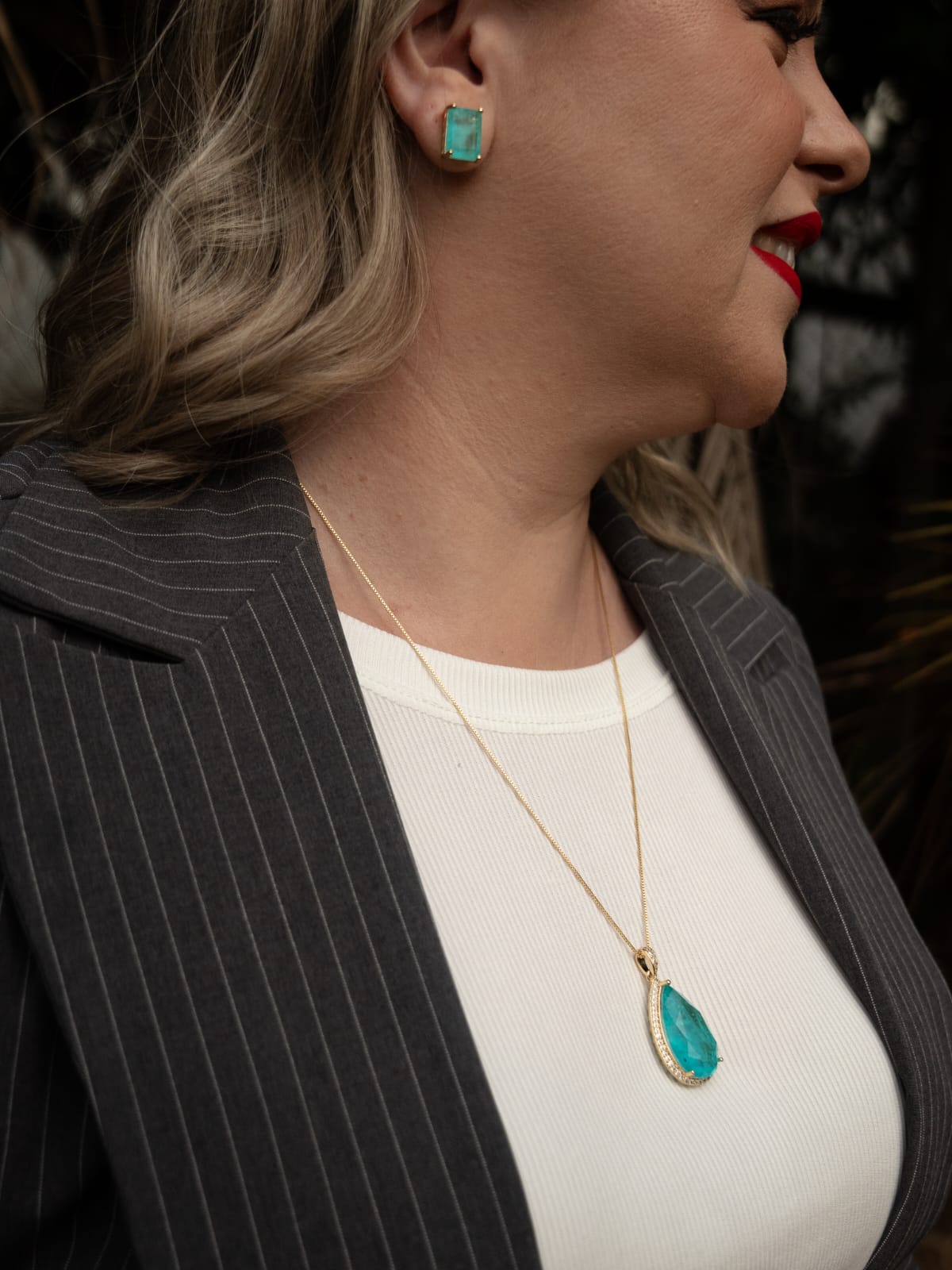 Conjunto Pedra Gota Fusion Turmalina 45cm