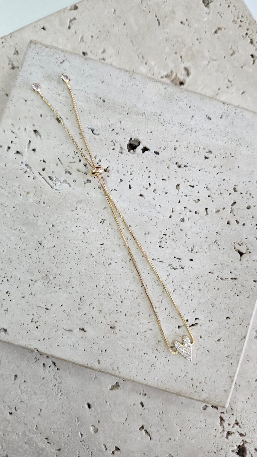 Pulseira Coração Comprido Cravejado Ajustável