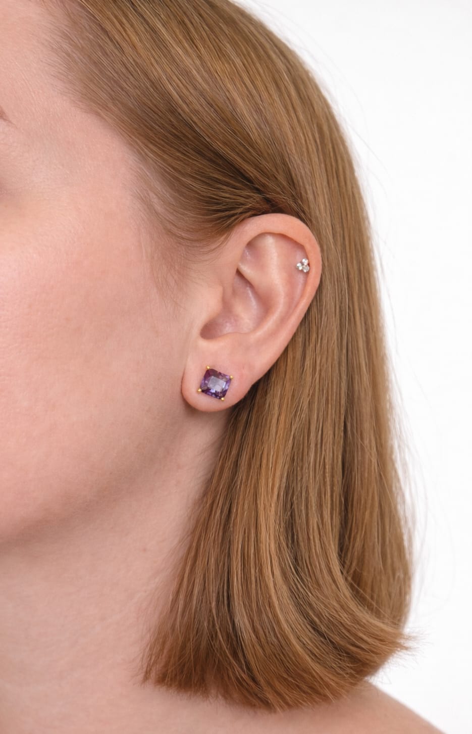 Brinco Quadrado Pedra Fusion Roxa