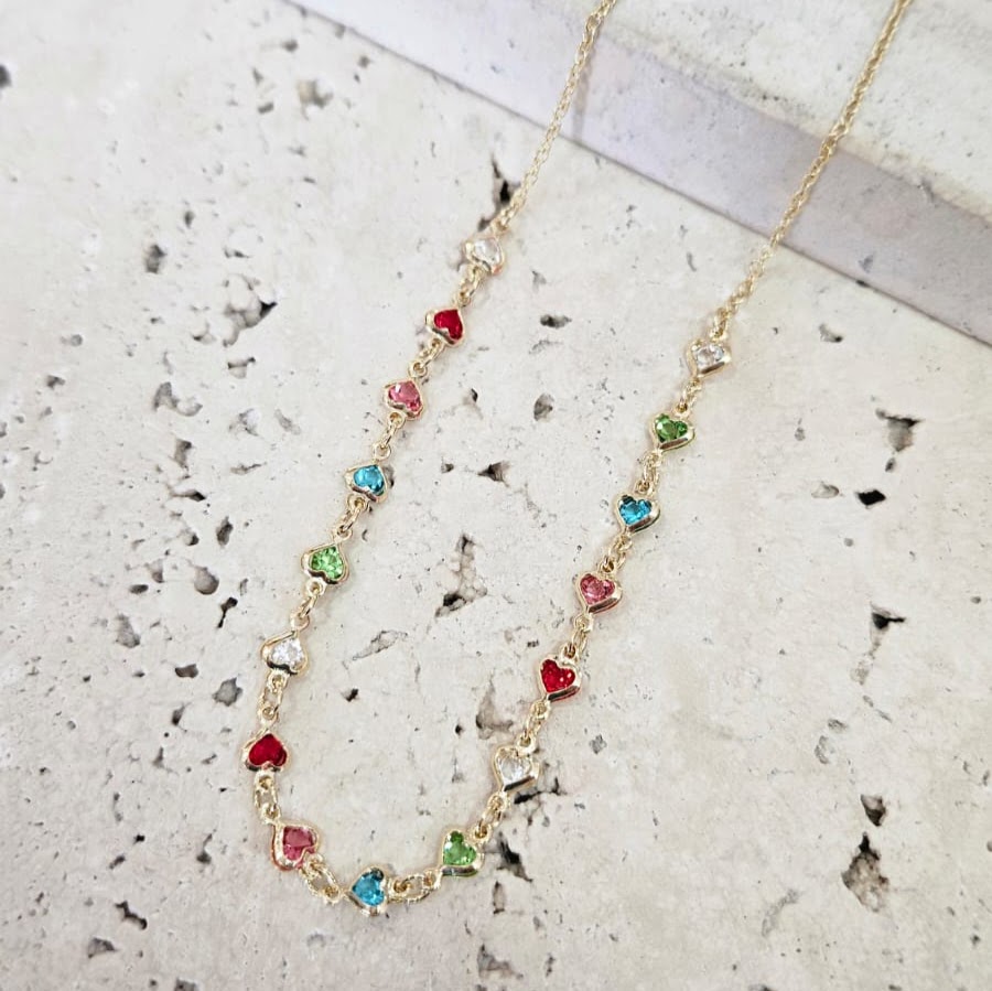 Gargantilha Infantil Corações Coloridos 35cm