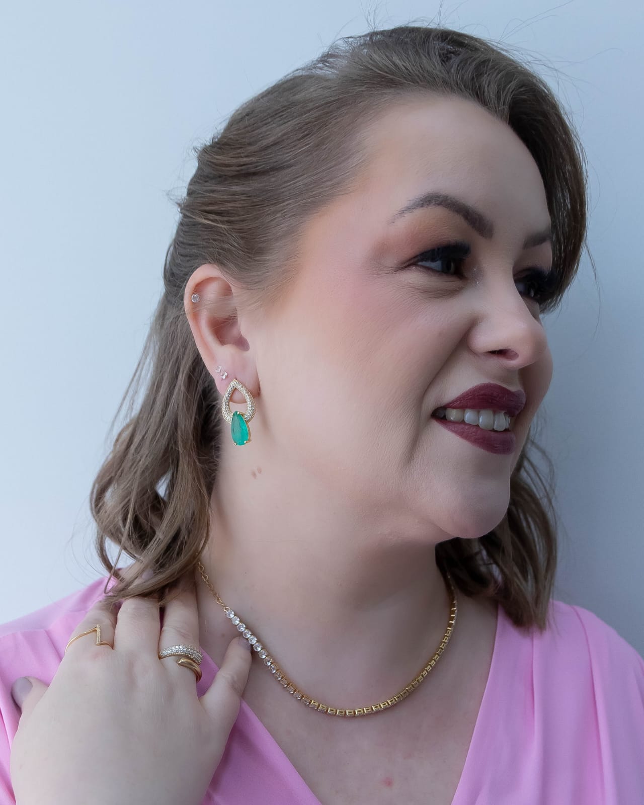 Brinco Gota Cravejada Pedra Turmalina