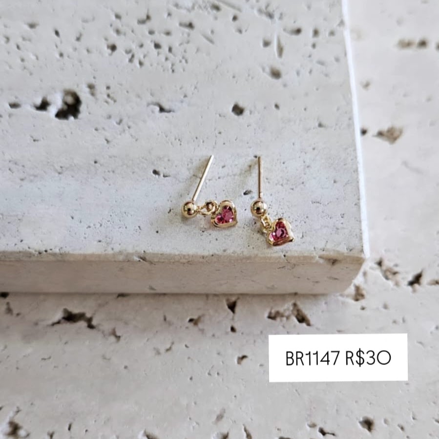 Brinco Bolinha com Coração Pendurado