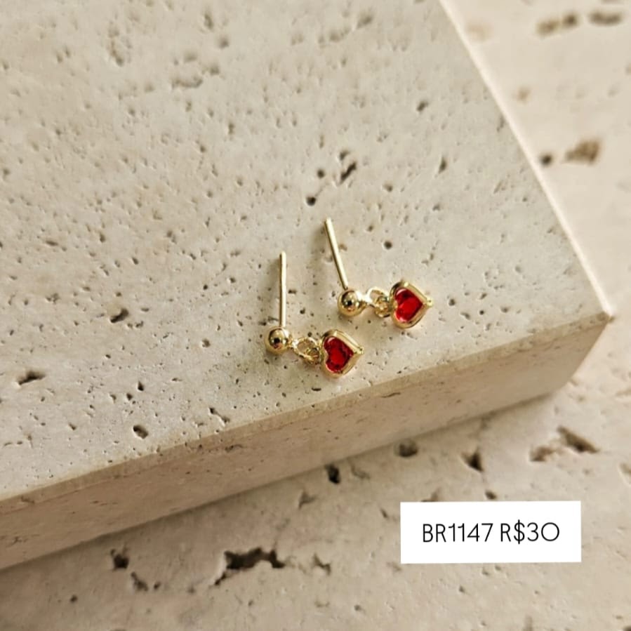 Brinco Bolinha com Coração Pendurado