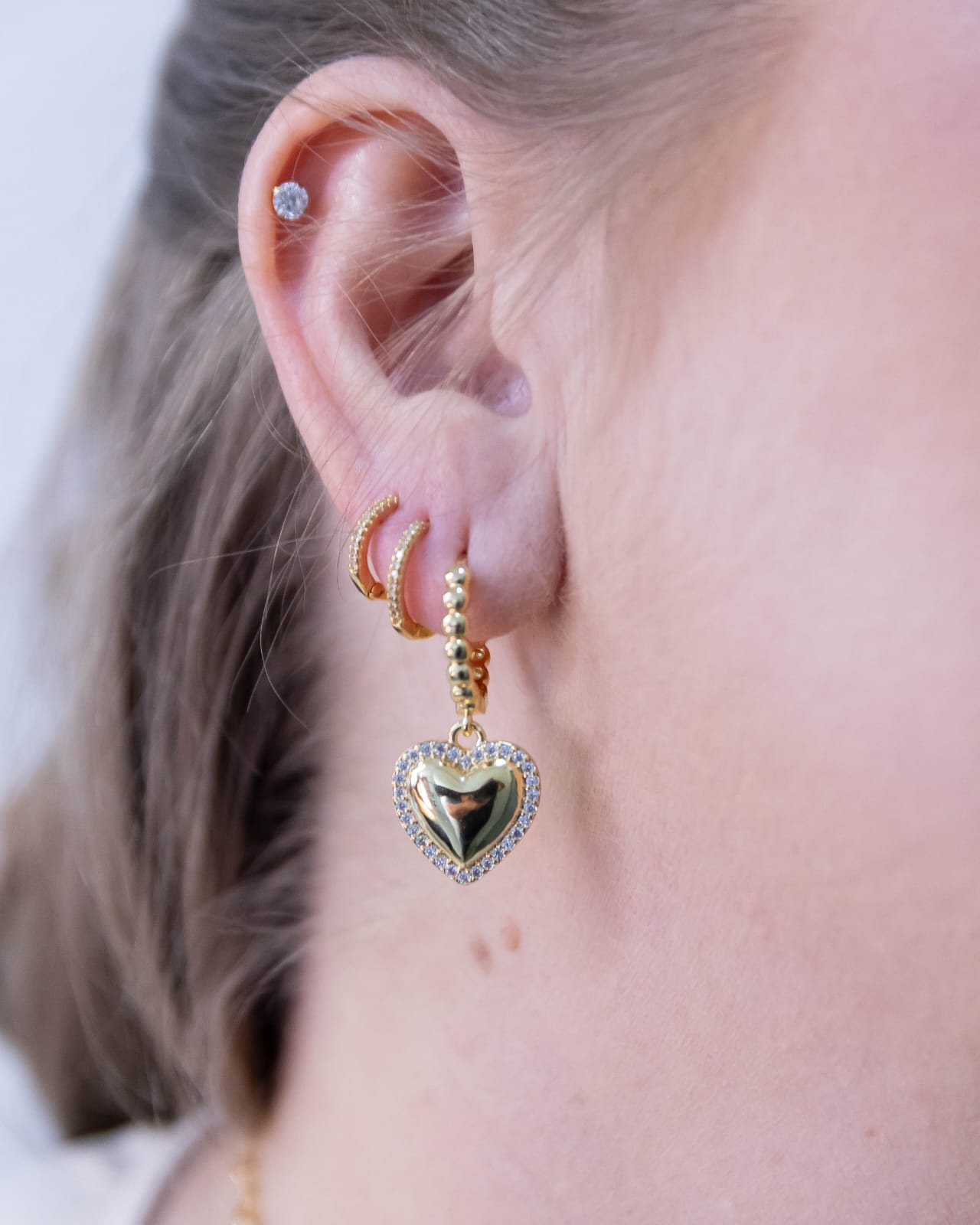 Brinco Argola Bolinhas Coração Grande