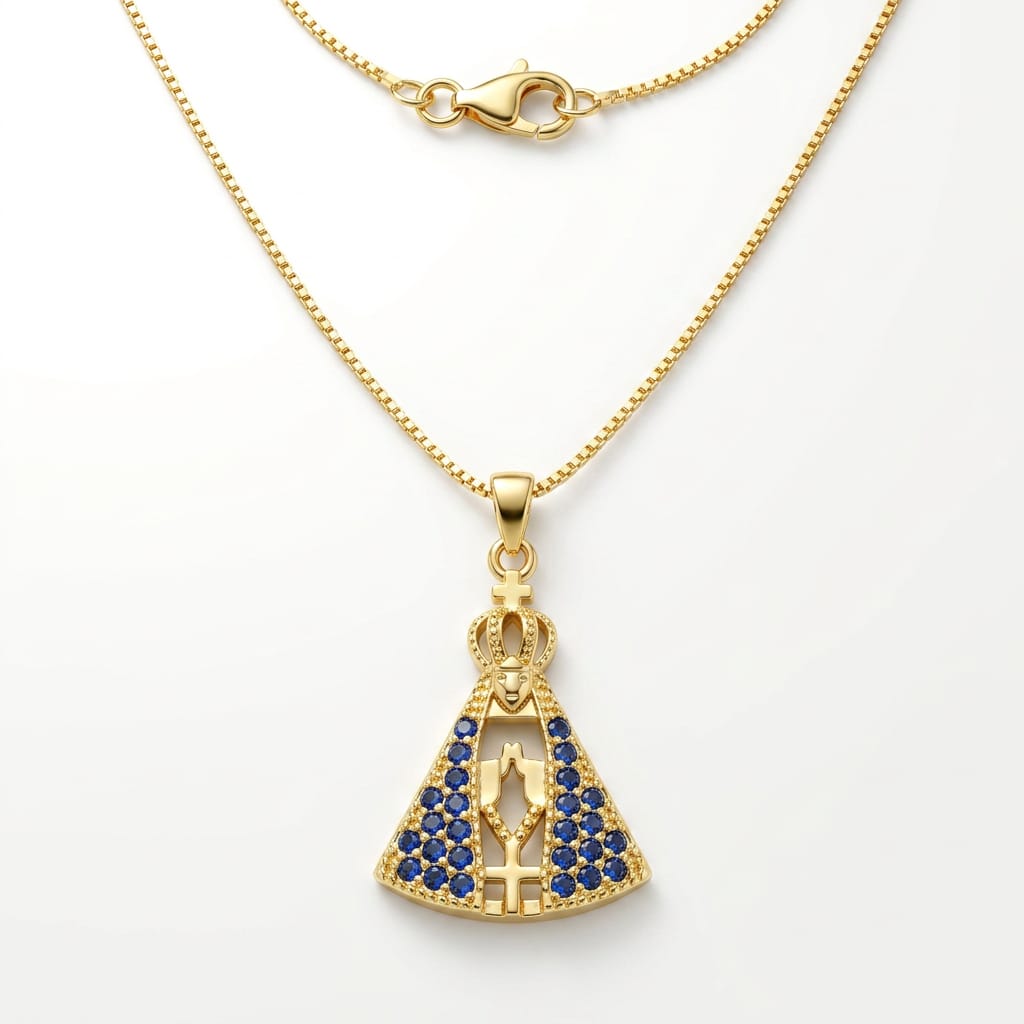 Gargantilha Nossa Senhora Cravejada Azul