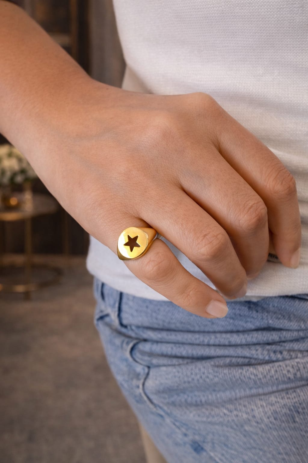 Anel Estrela Vazada Dedinho