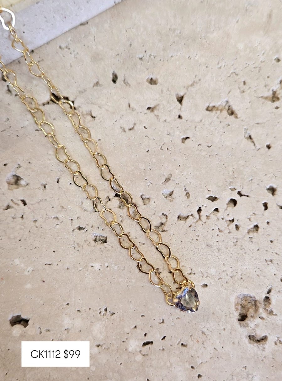 Choker Corrente Coração com Coração Lilas