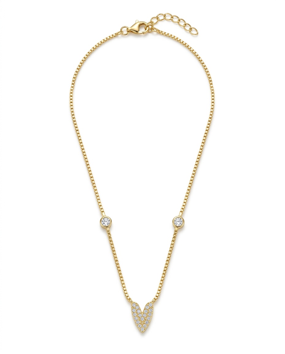 Gargantilha Coração Comprido Cravejado 40cm + extensor