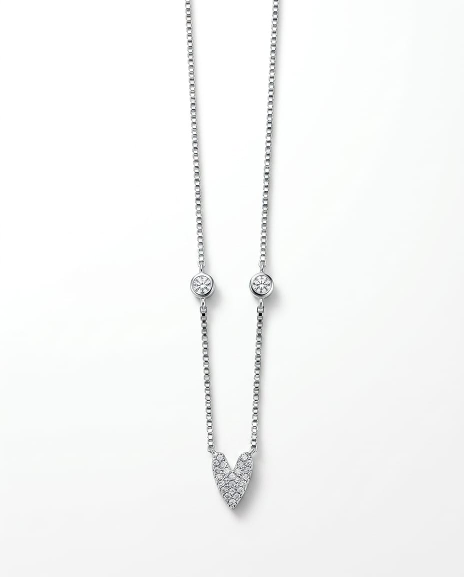 Gargantilha Coração Comprido Cravejado 40cm + extensor