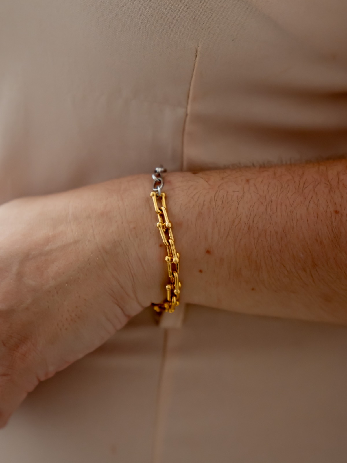 Pulseira Correntes Mistas Ouro/Rodio Branco