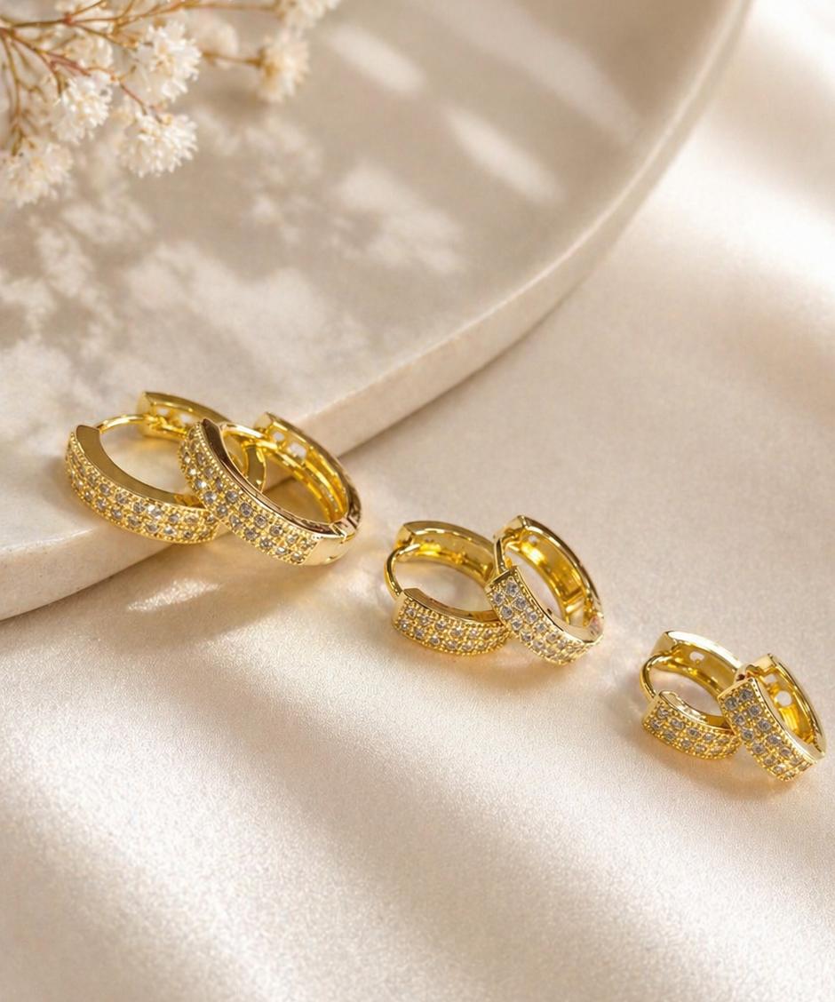 Brinco Trio Argola Cravejada 2 Fileiras