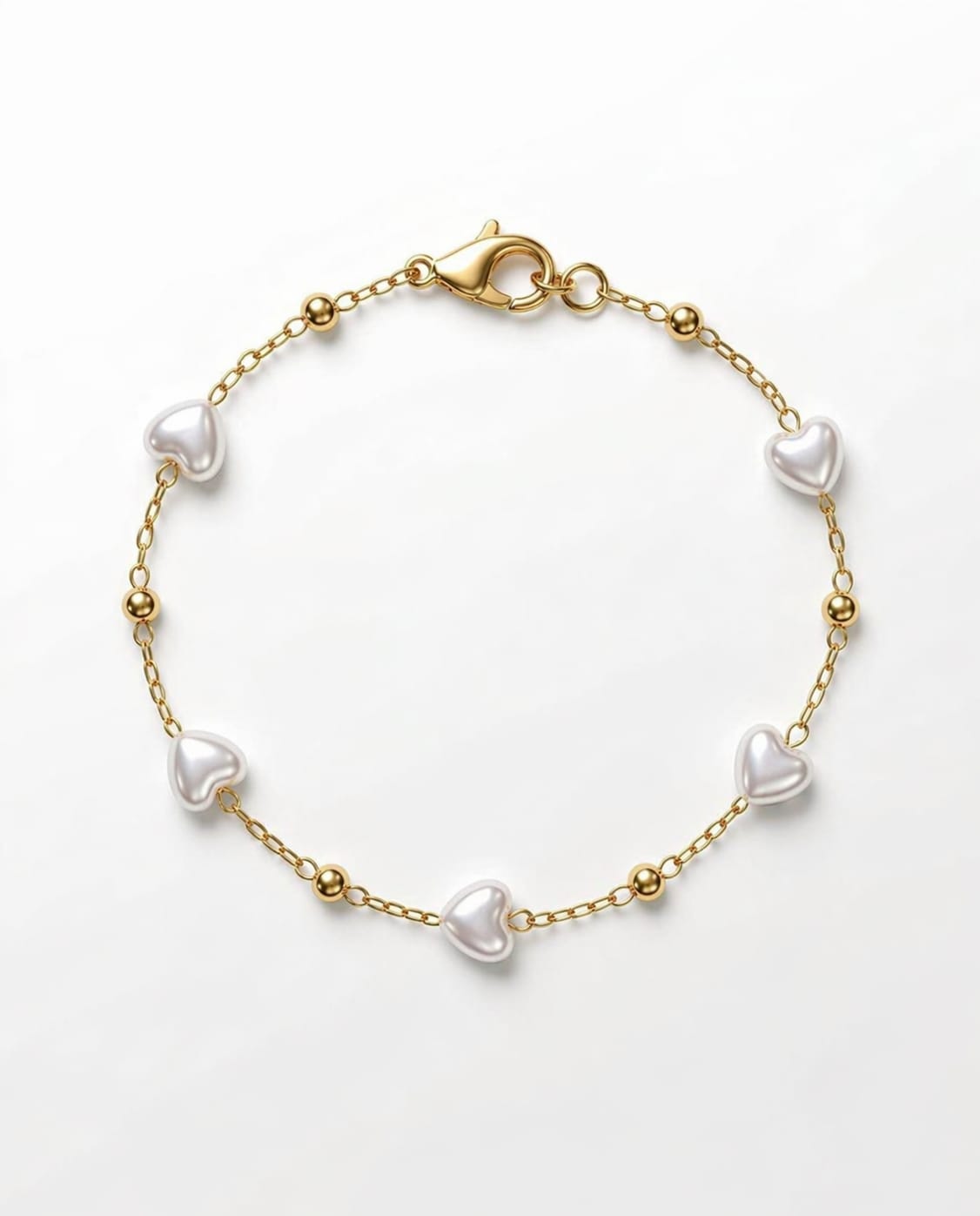 Pulseira Coração Pérola e Bolinha 18cm