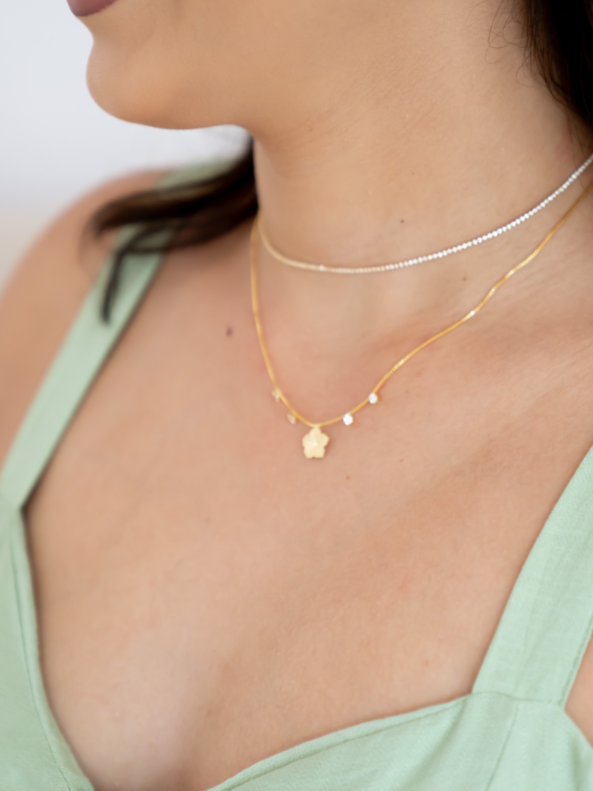 Gargantilha Florzinha com Zirconias 40+5cm