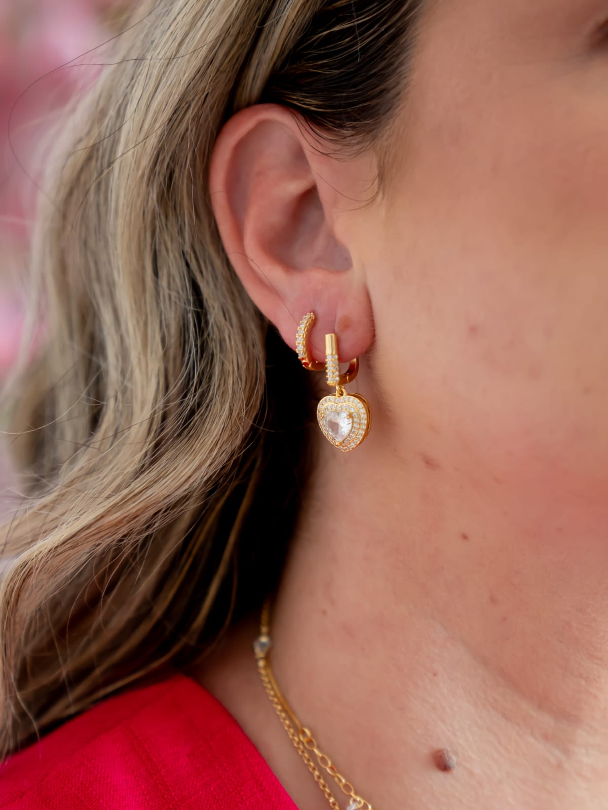 Brinco Argola com Coração de Zircônia Pendurado