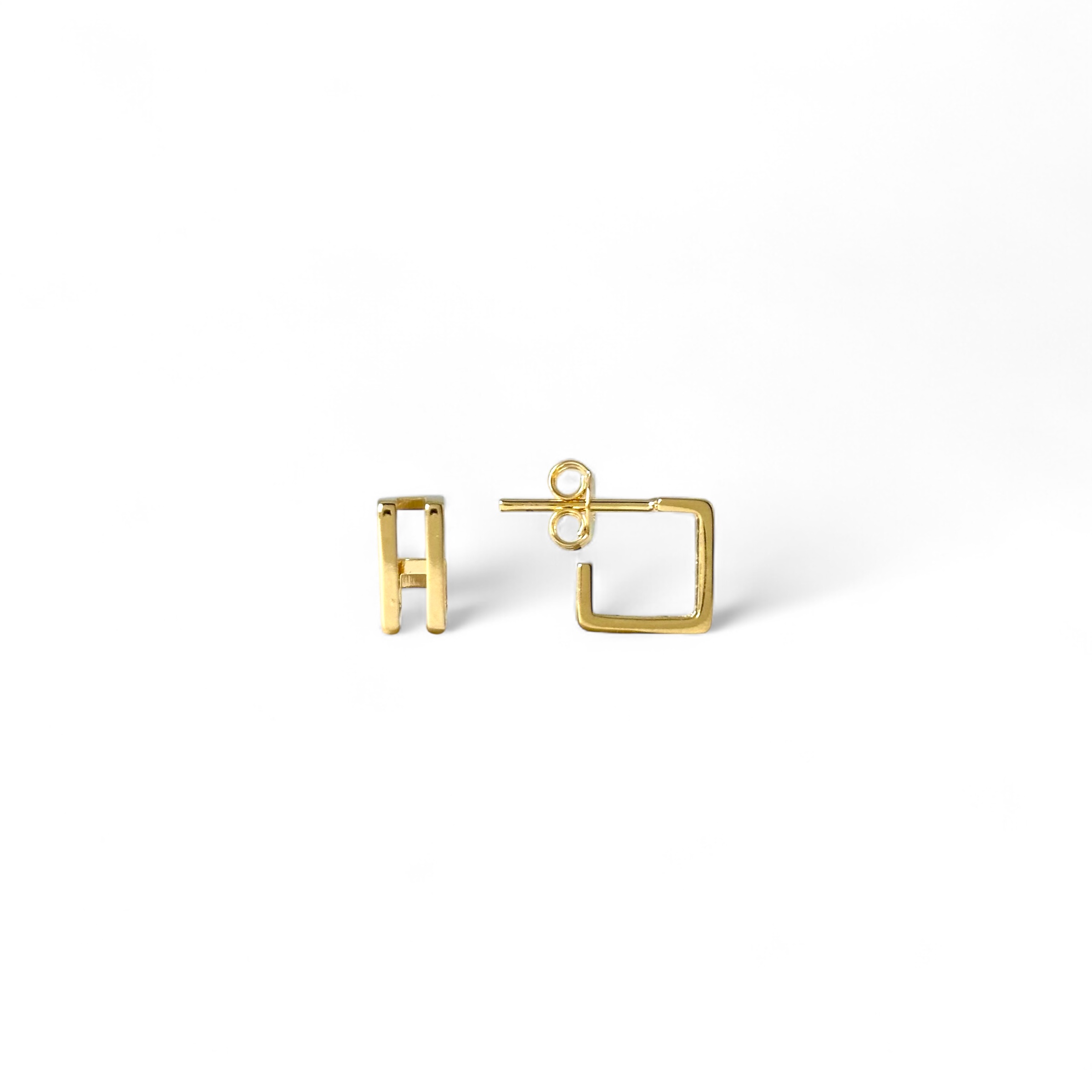 Brinco Argola Aberta Quadrada 2 Linhas Banhado a Ouro 18k