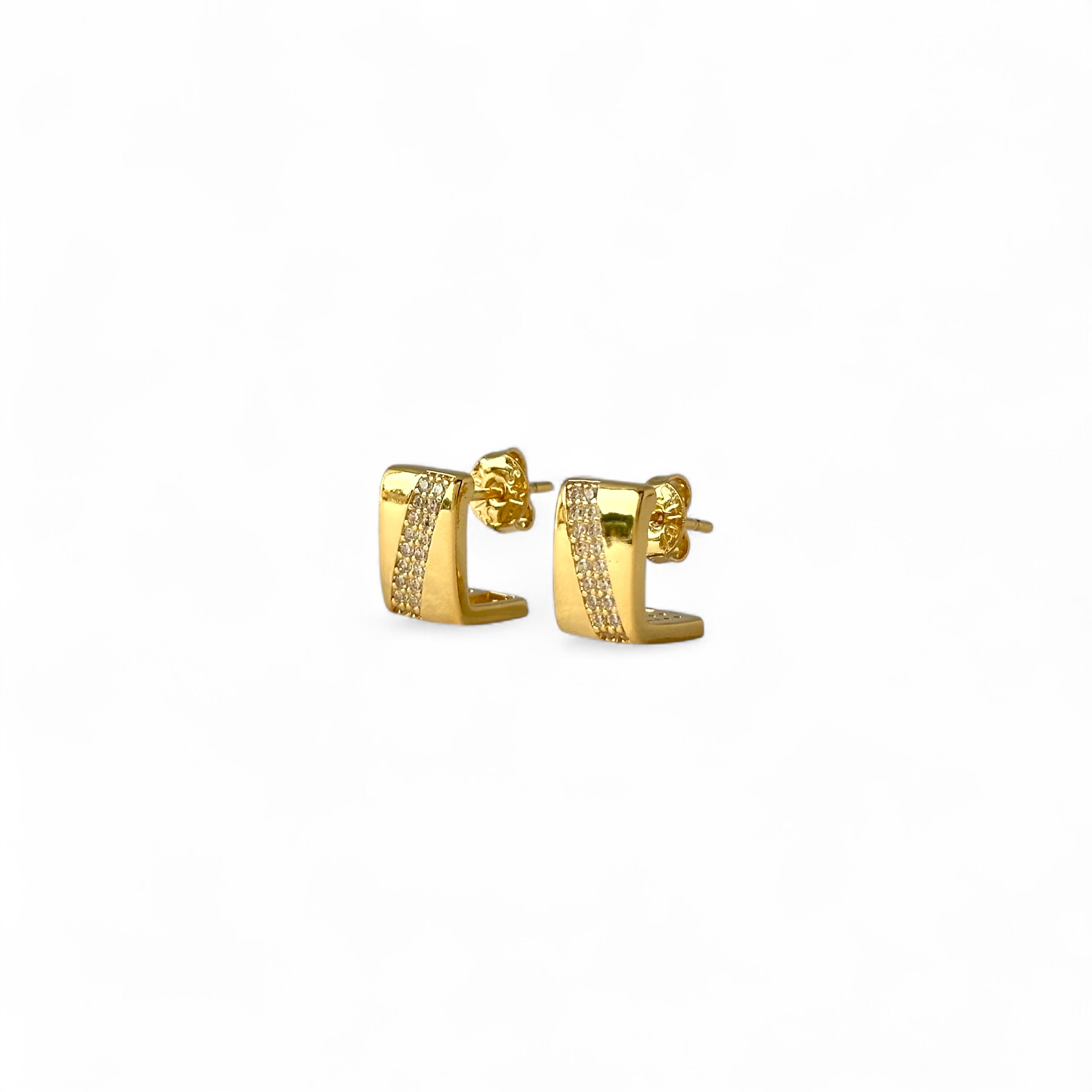 Brinco Argola Aberta Retangular Banhado a Ouro 18k com Zircônias