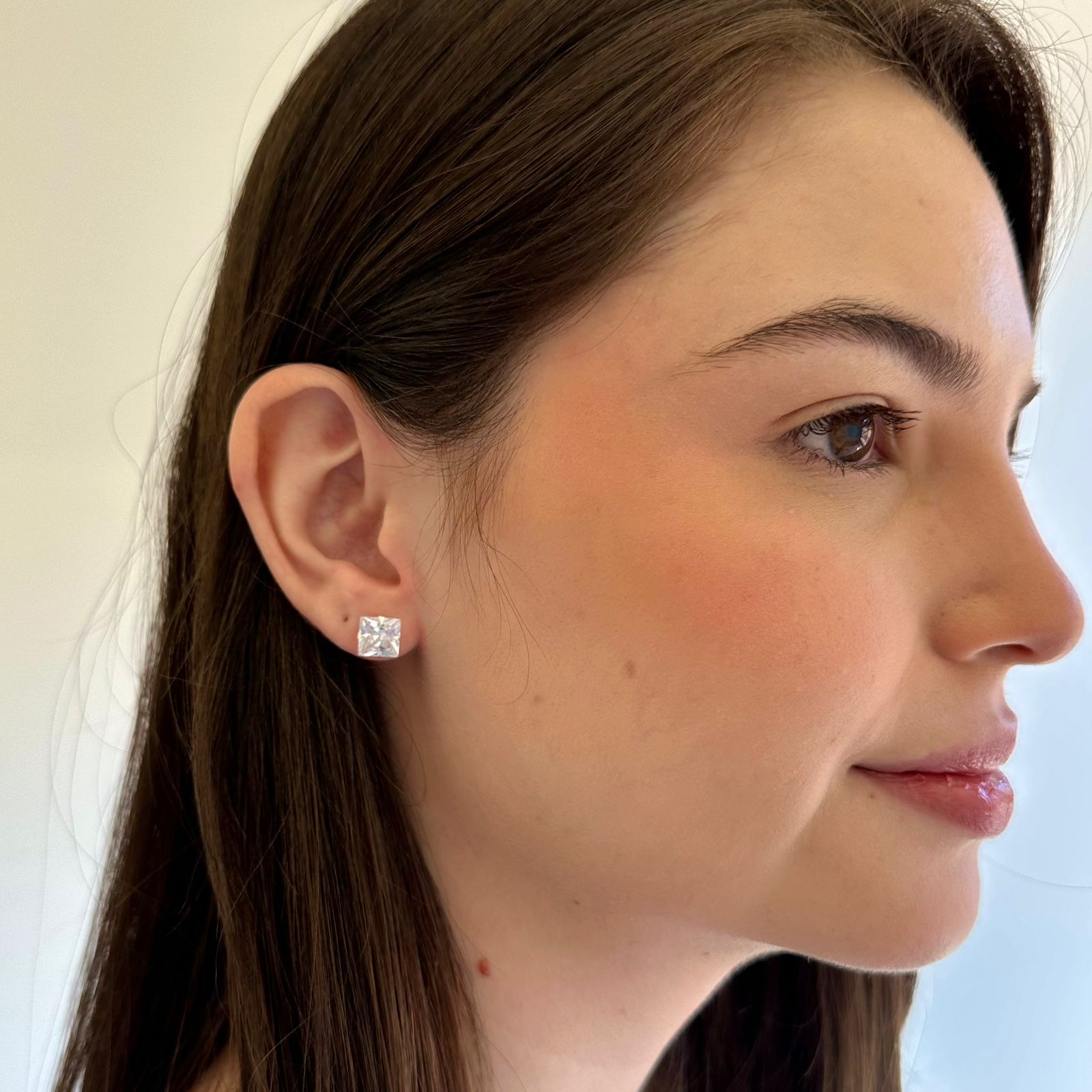 Brinco Ponto de Luz Quadrado Prata 925 com Zircônia - 8mm