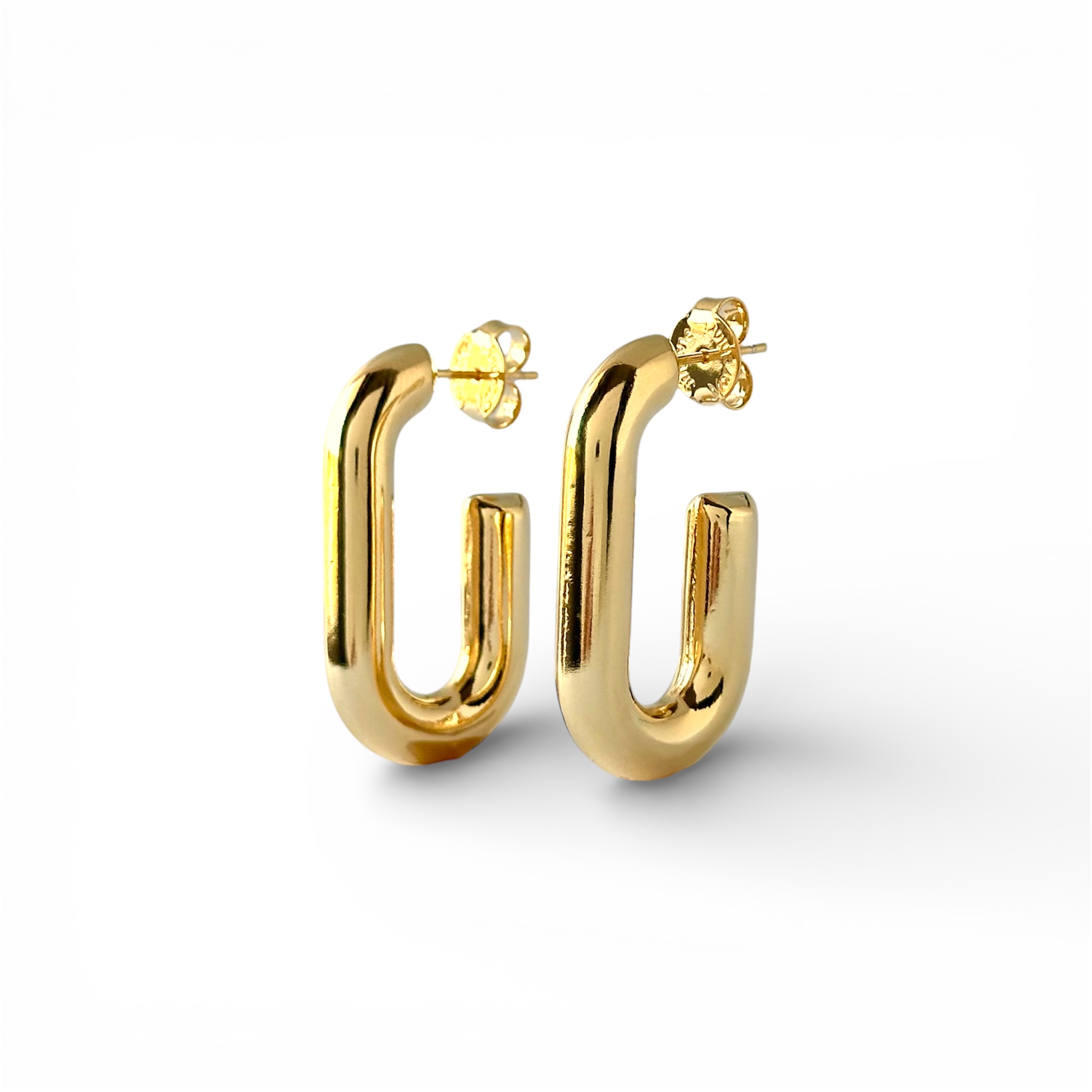 Brinco Argola Aberta Tubo Retangular Banhado a Ouro 18k - 3,3cm