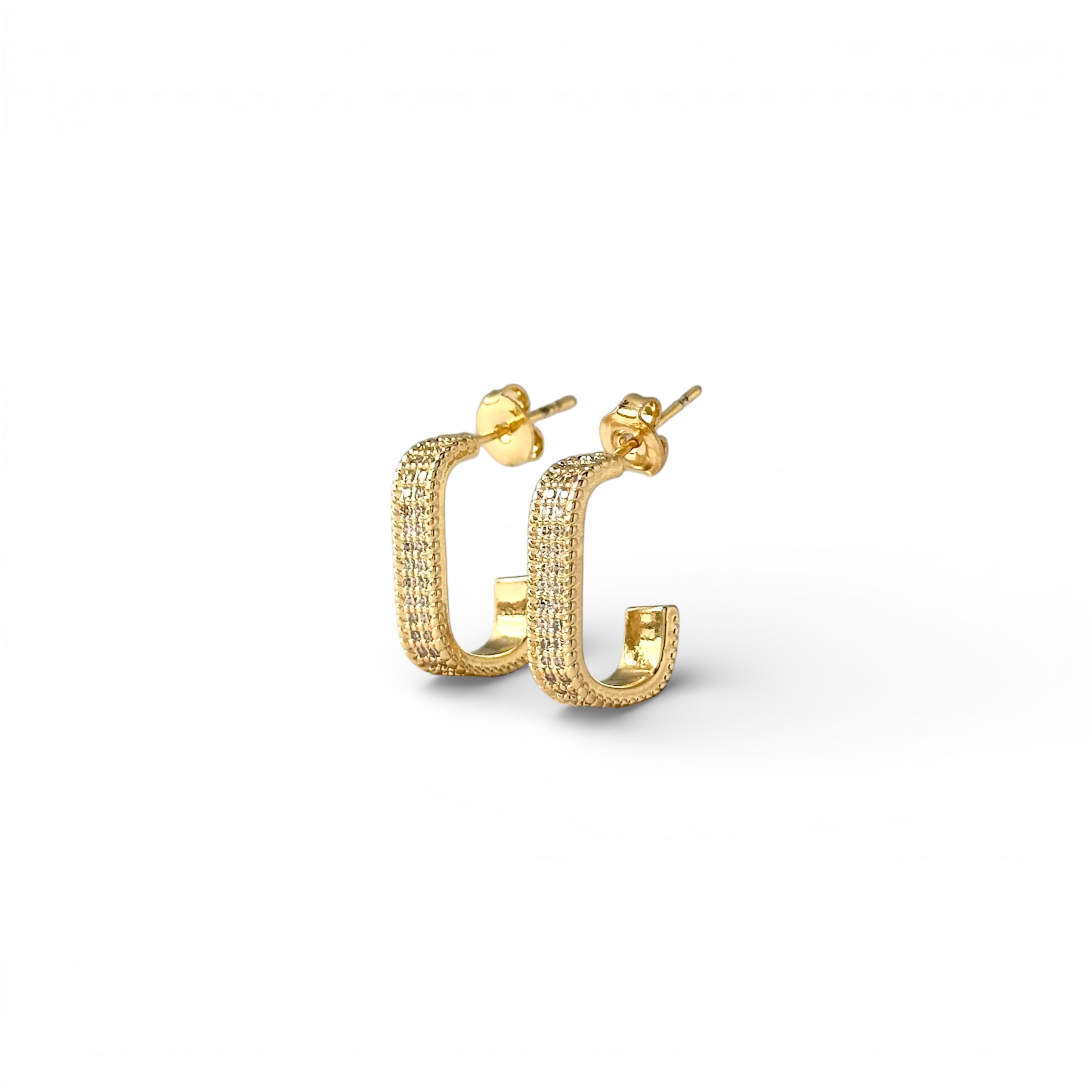 Brinco Argola Aberta Banhado a Ouro 18k com 2 Linhas Zircônias