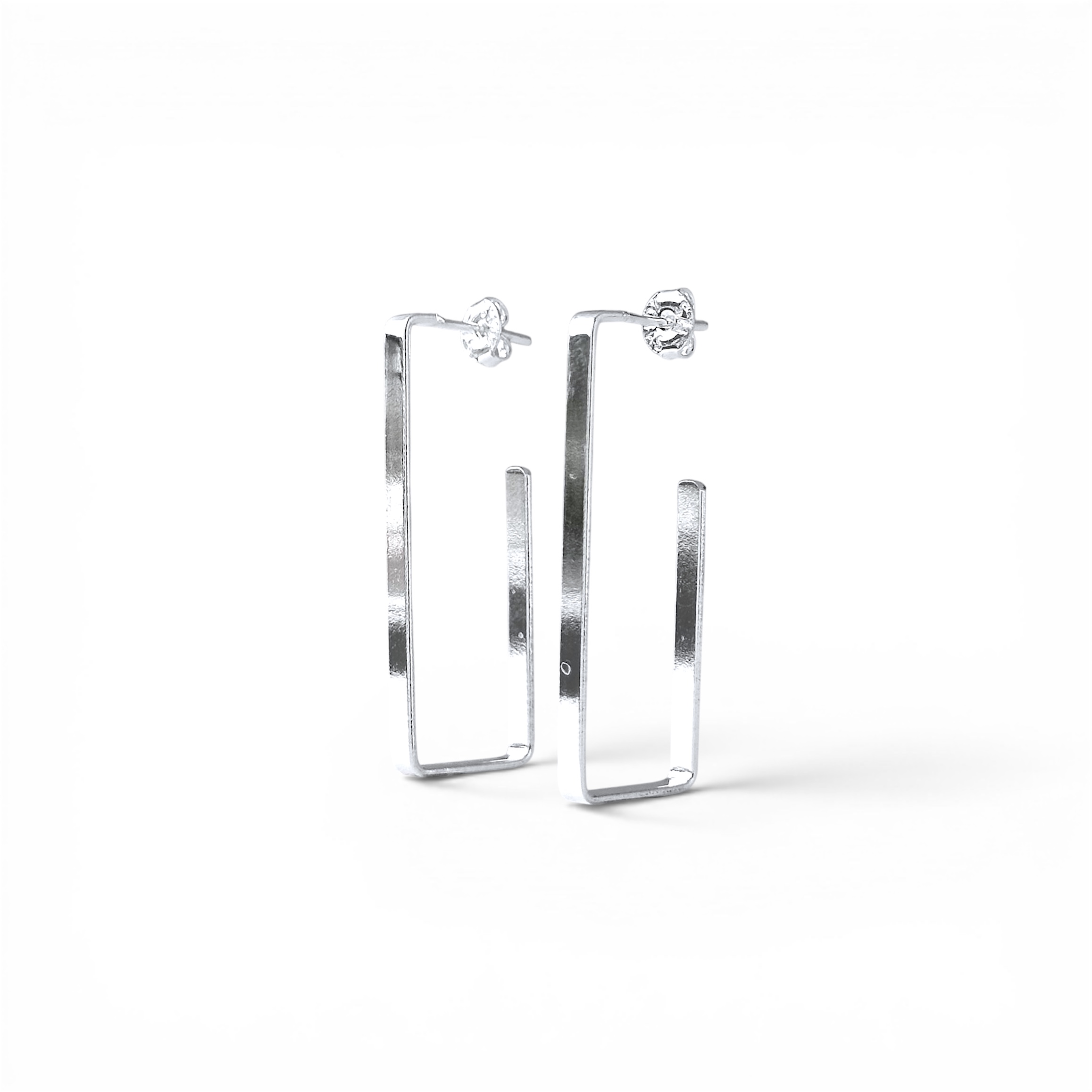 Brinco Argola Aberta Retangular Folheado a Prata