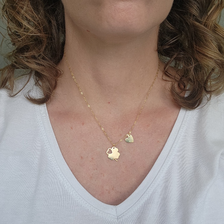 COLAR OURO TREVO 4 FOLHAS CORAÇÃO