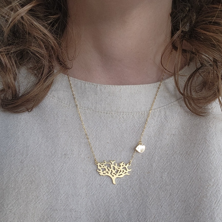 COLAR OURO ARVORE PASSARINHO