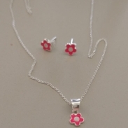 CONJ PRATA PURA FLOR ROSA INFANTIL