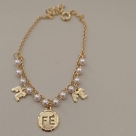 PULSEIRA FO DUPLA PEROLA 3 FÉ PEND 16CM+ALONG